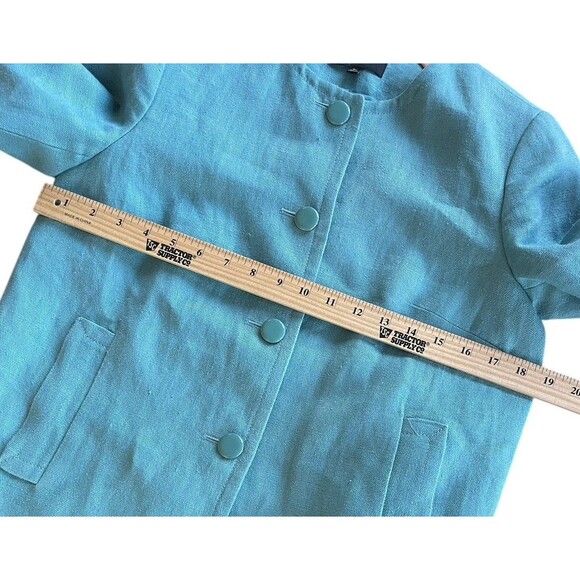 Women's Size 6P Talbots Linen Teal Blazer Enameled Buttons 3/4‎ Sleeves Career - Picture 8 of 10